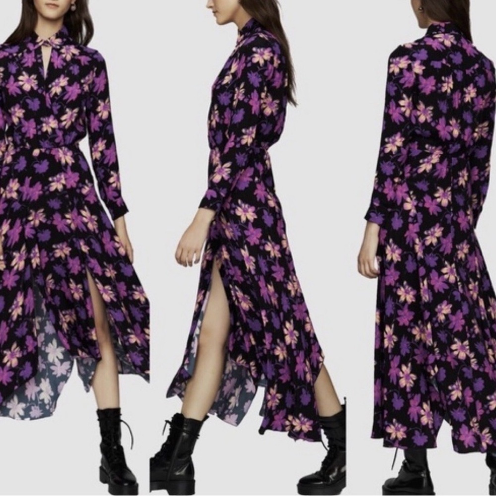Maje Women's Black Rosetina Floral Ruffle Midi Maxi Dress, 2 Mint